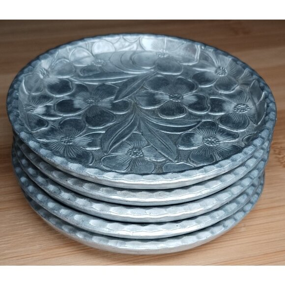 Everlast Floral Dogwood Aluminum Hand Forged Metal Trinket Dish Coaster Set of 5 - Picture 7 of 7